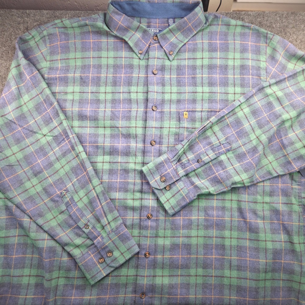 IZOD Mens 3XLT Blue Green Stratton Flannel Shirt Big & Tall Plaid Button Up NWT - Picture 2 of 9